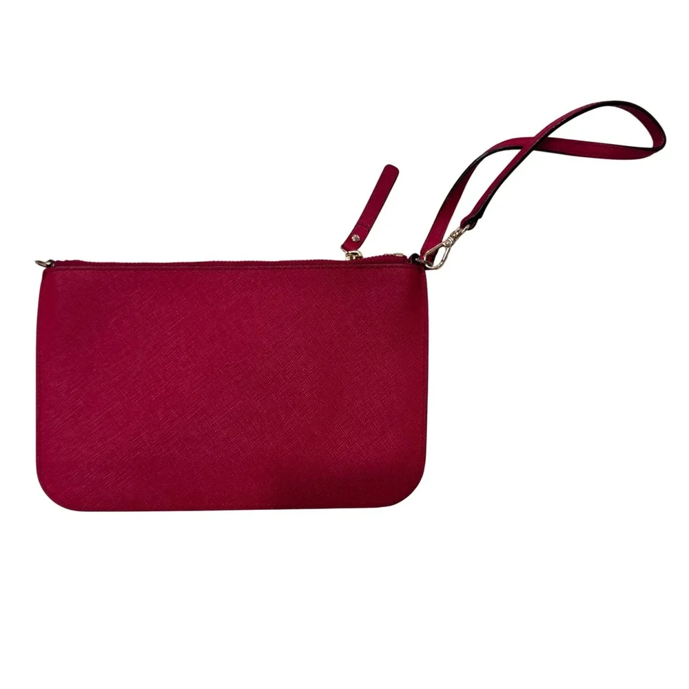 Kate Spade‎ New York Saffiano Leather Wristlet Clutch Red Gold Hardware8x5 EUC